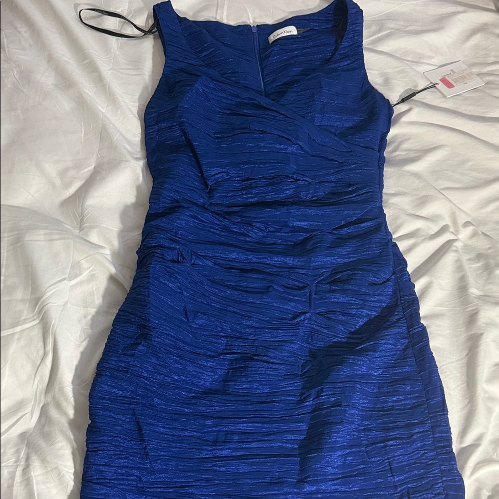 Calvin Klein Textured Sleeveless Mini Dress in Royal Blue